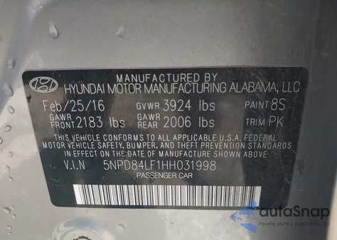 2017 Hyundai Elantra Se из США, поврежденный, VIN 5NPD84LF1HH031998